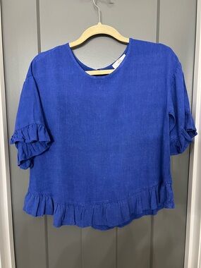 entro Royal Blue Ruffle Sleeve & Hem Blouse